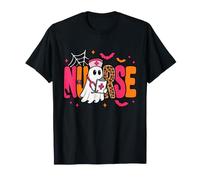 Preppy Nurse Ghost Boo Leopard Spooky Halloween Nurse Women T-Shirt