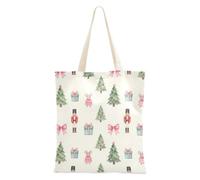Preppy Pastel Blush & Green Nutcracker Rat King Christmas Shoulder Tote Bag | Multi-purpose Canvas Tote Bag with Inner Pocket for Women