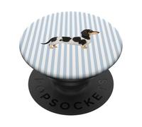 Preppy Piebald Dachshund on Navy Stripes Dog Mom Aesthetic PopSockets Adhesive PopGrip