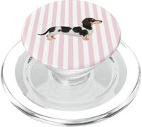 Preppy Piebald Dachshund on Pink and White Stripes Dog Mom PopSockets PopGrip for MagSafe