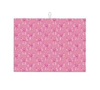 Preppy Pink Bow Line Pattern Dish Drying Mat | Kitchen Counter Drain Rack Mat Microfiber Quick Dry Dish Pad