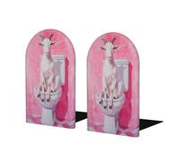 Preppy Pink Goat On Toilet Funny Bookends For Shelves 2 Pcs Wooden Book Stopper Organizer For Home Office Libraries