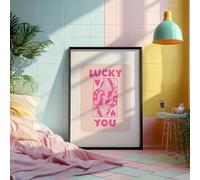 Preppy Pink Poster Lucky You Print Y2K Wall Art Girls Room Decor Trendy Modern Aesthetic Pink Womens Home Decoration Funky Queens Of Heart Framed Wall Art (A4 Size PRINT (Unframed))