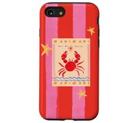Preppy Pink Red Stripes Summer Beach Waves Crab Ocean Cute Case for iPhone SE (2020) / 7/8