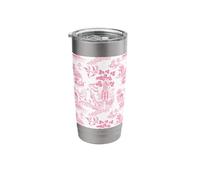 Preppy Pink Willow Pattern Chinoiserie Toile Stainless Steel Insulated Tumbler