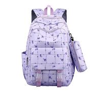 Preppy School Bag New Large Capacity Shoulder Bag Simple Junior High School College Students Schoolbag Lightweight Girls Backpack Leather School Backpack School Bags for Girls (Purple, One Size)