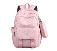 Preppy School Bag New Large Capacity Shoulder Bag Simple Junior High School College Students Schoolbag Lightweight Girls Backpack Leather School Backpack School Bags for Girls Travel (Pink, One Size)