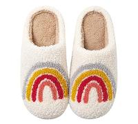 Preppy Slippers for Women Men Cute Funny Fuzzy Fluffy House Slippers Non-Slip Home Bedroom Slip-On Indoor Slippers Lightning Bolt Smile Happy Face Slippers Couple Music Fans Slippers
