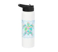 Preppy Striped Floral Sea Turtle Summer Girl Stainless Steel Insulated Water Bottle