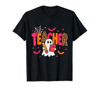 Preppy Teacher Fall Ghost Boo Leopard Spooky Halloween Women T-Shirt