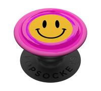 Preppy Yellow & Pink Happy Smiling Face PopSockets Adhesive PopGrip