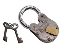 Preproduction Antique Padlock Lock for Old Trunk, Wine Rack, Shade, Barn, Gate, with Two Skelton Keys Vintage Look (Old Smith)