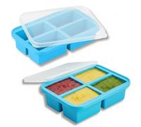 PREPWELLUK Silicone Soup Freezer Containers - 2 Pack Large Freezer Cubes with 4 Compartments & Lid, Reusable Microwaveable Ice Moulds for Meal Prep, Batch Cooking, Broth, Sauce, Freezing & Storage