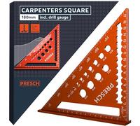 Presch Carpenters Square 180mm | Smart drilling guide for exact diameters | High-precision milled aluminum for permanently accurate 90° angles | Carefully crafted, resilient coating