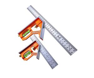 Presch Combination Square Set - 150mm & 300mm Metric - Two Accurate Metal Carpenters Tools with Ruler - Precisely finished Measuring Tool - Try Squares