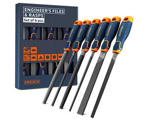 Presch File Set Metal and Wood 6 pcs. - Professional File Set incl. Half-Round rasp, Flat Stump File, Half-Round File, Round File, Triangular File and Square File