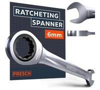 PRESCH Ratchet Spanner 6mm - Minimal Return Angle (5°, 72 Teeth) - 15° Offset for Tight Spaces - Precision-machined, Durable Ring Spanner