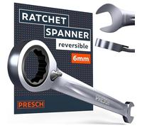 PRESCH Ratchet Spanner Reversible 6mm - Minimal Return Angle (5°, 72 Teeth) - 15° Offset for Tight Spaces - Precision-machined, Durable Ring Spanner - Metric Wrench