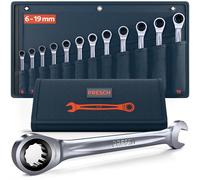 PRESCH Ratchet Spanner Set 12 pcs. (6-19mm) incl. Bag - Minimal Return Angle (up to 4°, 90 Teeth) - Precision-Milled, Durable Ring spanners - Robust Metric Wrench