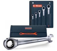 PRESCH Ratchet Spanner Set 5 pcs. (8, 10, 13, 17, 19mm) incl. Bag - Minimal Return Angle (4°, 90 Teeth) - Precision-Milled, Durable Ring spanners - Robust Metric Wrench
