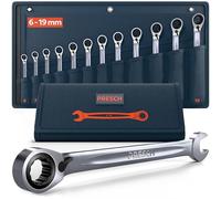 PRESCH Ratchet Spanner Set Reversible 12 pcs. (6-19mm) incl. Bag - Minimal Return Angle (up to 4°, 90 Teeth) - Precision-Milled, Durable Ring spanners - Metric Wrench