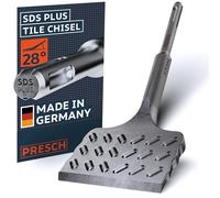 Presch SDS -Plus Tile Chisel - Extra Wide (75mm) - Extremely Durable Edge - Angled for Easy Tile Removal (165mm Long) - Chisel Made of high-Performance Steel for Powerful Strikes