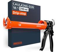 Presch Silicone Gun 18:1 Thrust Ratio with Drip-Stop - Caulking Gun for up to 310ml cartridges (Medium Viscosity, Construction Adhesives) - 360° Rotating Barrel with Integrated Puncture pin