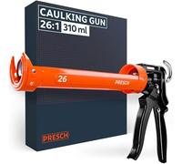 Presch Silicone Gun 26:1 Thrust Ratio - Caulking Gun for up to 310ml cartridges (High Viscosity, High Tack Adhesives & Mortar) - 360° Rotatable with Integrated Puncture pin