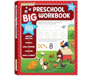 Preschool Big Workbook Ages 3 - 5: 220+ Activities, First Writing, Phonics, First Math and Counting (Gold Stars Series)