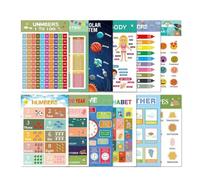 Preschool Educational Posters | Classroom Learning Chart,Letters Numbers 12 Pieces Time Charts for Home Girl Develop Skills Travel Child School Preschoolers