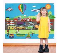 Preschool Felt Board with Hook 40×30in Felt Story Board Early Educational Learning Farm/Space/Insects/Ocean/Car Story Board Wall Hanging Interactive Play Toy for Kids Toddlers Gift(Car)