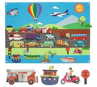 Preschool Felt Story Board with Hook, Early Learning Play Kit Educational Learning Felt Board Reusable Felt Farm Board Story Set Interactive Toy Set Wall Hanging for Kids Toddlers Gift (City Car)