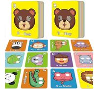 Preschool Flash Cards Set 26 PCS Alphabet ABC Flash Cards with Animal Masks Learning Cognitive Toys Animal Flashcard Early Educational Learning Card Toy Interactive Education Tool for Baby Toddler Kid