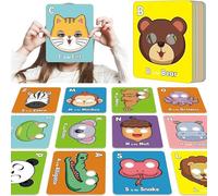 Preschool Flash Cards Set 26 PCS Alphabet ABC Flash Cards with Animal Masks Learning Cognitive Toys Animal Flashcard Early Educational Learning Card Toy Interactive Education Tool for Baby Toddler Kid