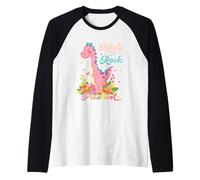 Preschool Girl Dinosaur Dino Back to School Cartoon Pink Raglan Baseball Tee