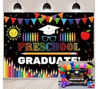 Preschool Graduate Backdrop 7X5FT Kindergarten Pre K Congrats 2026 Grad Graduation Congratulations School Background Kids School Prom Party Decorations Portrait Photo Booth Banner