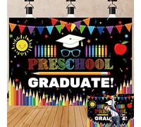 Preschool Graduate Backdrop Kindergarten Pre K Congrats 2025 Grad Graduation Congratulations School Background Kids School Prom Party Decorations Portrait Photo Booth Banner (Black, 8X6FT(94X70inch))