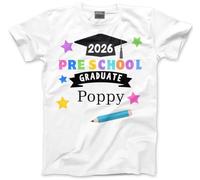 Preschool Graduation Tshirt - Personalised Pre-School Graduate 2026 Pencil Toddlers & Kids Unisex T-Shirt - Custom Name Top Leaving Nursery Starting School Leaver Party Last Day Tee 7-8 Years White