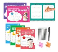 Preschool Handwriting Workbook 6 Pieces Reusable Template Design Copybook | Number Addition and Subtraction Letter Handwriting Practice Workbook for Preschool Kindergarten Classroom