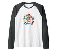 Preschool Here I Come! Colorful School Adventure Raglan Baseball Tee, Men, Dark Heather/White, M