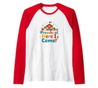 Preschool Here I Come! Colorful School Adventure Raglan Baseball Tee, Men, Red/White, M