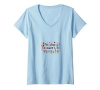 Preschool Teacher Life: Nurturing Young Minds with Joy V-Neck T-Shirt, Women, Baby Blue, M
