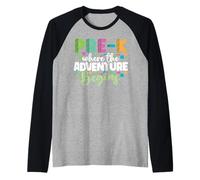 Preschool Teacher Pre-K Where Adventure Begin Back to School Raglan Baseball Tee