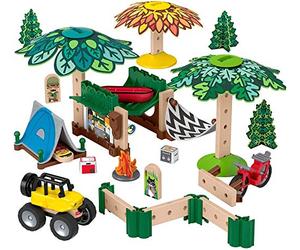 Preschoolers can design their own camping ground with this Wonder Makers building and track set featuring more than 60 play pieces!, GFJ10