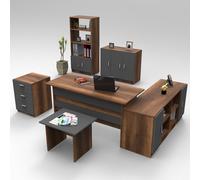 prescott wooden corner executive office furniture set with 7 door storage unit in baroque and anthracite