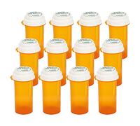 Prescription Reversible Thumb Tab Vials, Medicine Container, Pill Bottle, Prescription Pharmacy Vials Reversible Cap with Animal Pet Resistant (not Child Resistant) Open (20 Dram, 12pcs)