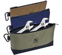 PRESEE 3pk Zipper Tool Bags, 1680D Nylon w/Carabiner, Green/Khaki/Blue | Versatile Tool Storage - Ideal for hand tools, fixings, drill bits and small parts at home, in the workshop or van.
