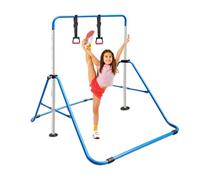 PRESENCIEL Gymnastics Bars, Folding Horizontal Bar with Rings for Kid, Junior Training Kip Bar, Adjustable Height, Gymnastics Training Equipment for Home Gym Indoor Garden Outdoor (Blue)
