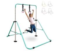 PRESENCIEL Gymnastics Bars, Folding Horizontal Bar with Rings for Kid, Junior Training Kip Bar, Adjustable Height, Gymnastics Training Equipment for Home Gym Indoor Garden Outdoor (Green)