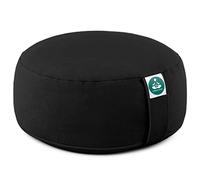 Present Mind Round Zafu Yoga Cushion (16 cm) - Deep Black - High/Meditation Cushion - EU Made - Washable Cover - 100% Natural
